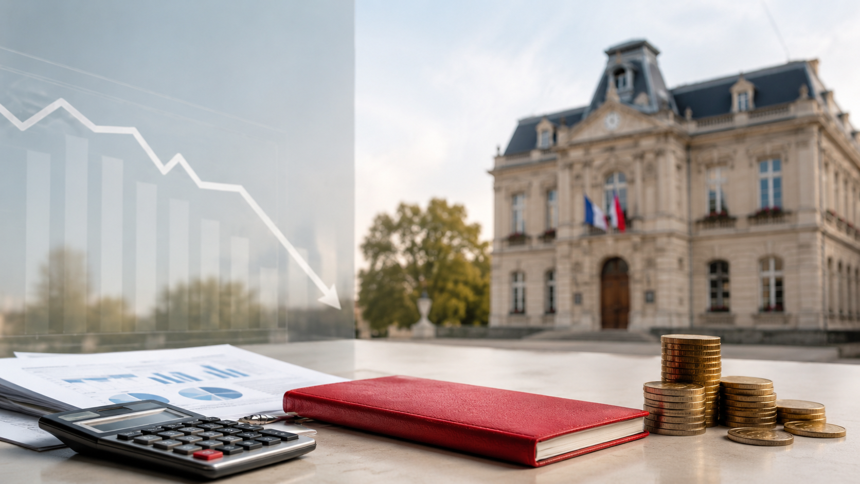 Documents financiers et calculatrice pour mesurer l'effet d'une hausse de taux sur une collectivité